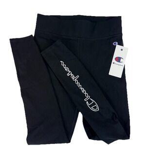 Champion Womens Black Authentic Leggings Script Logo Size S NWT Full Length